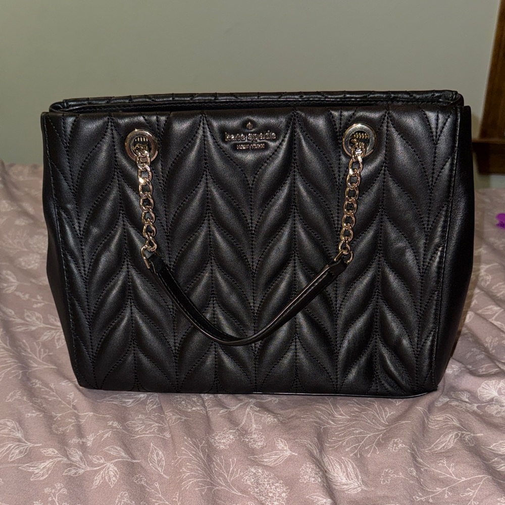 Kate Spade Black Leather Quilted Small Tote  with Chain Handles